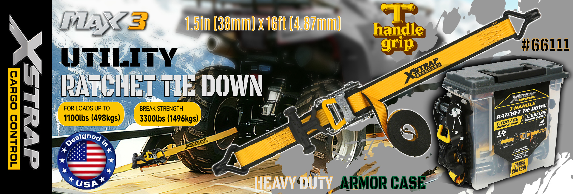 Xstrap 66111 Spanngurte mit T-Griff und Ratsche, 1,5 Zoll x 16 Fuß, Tragfähigkeit 1.100 lb