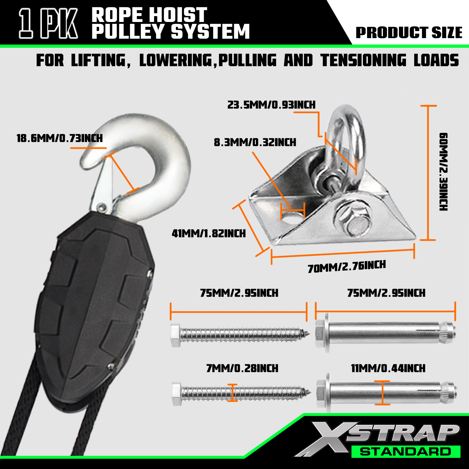 Xstrap AHLT0005 50 Fuß Seilzug-Riemenscheibensystem 1000LB