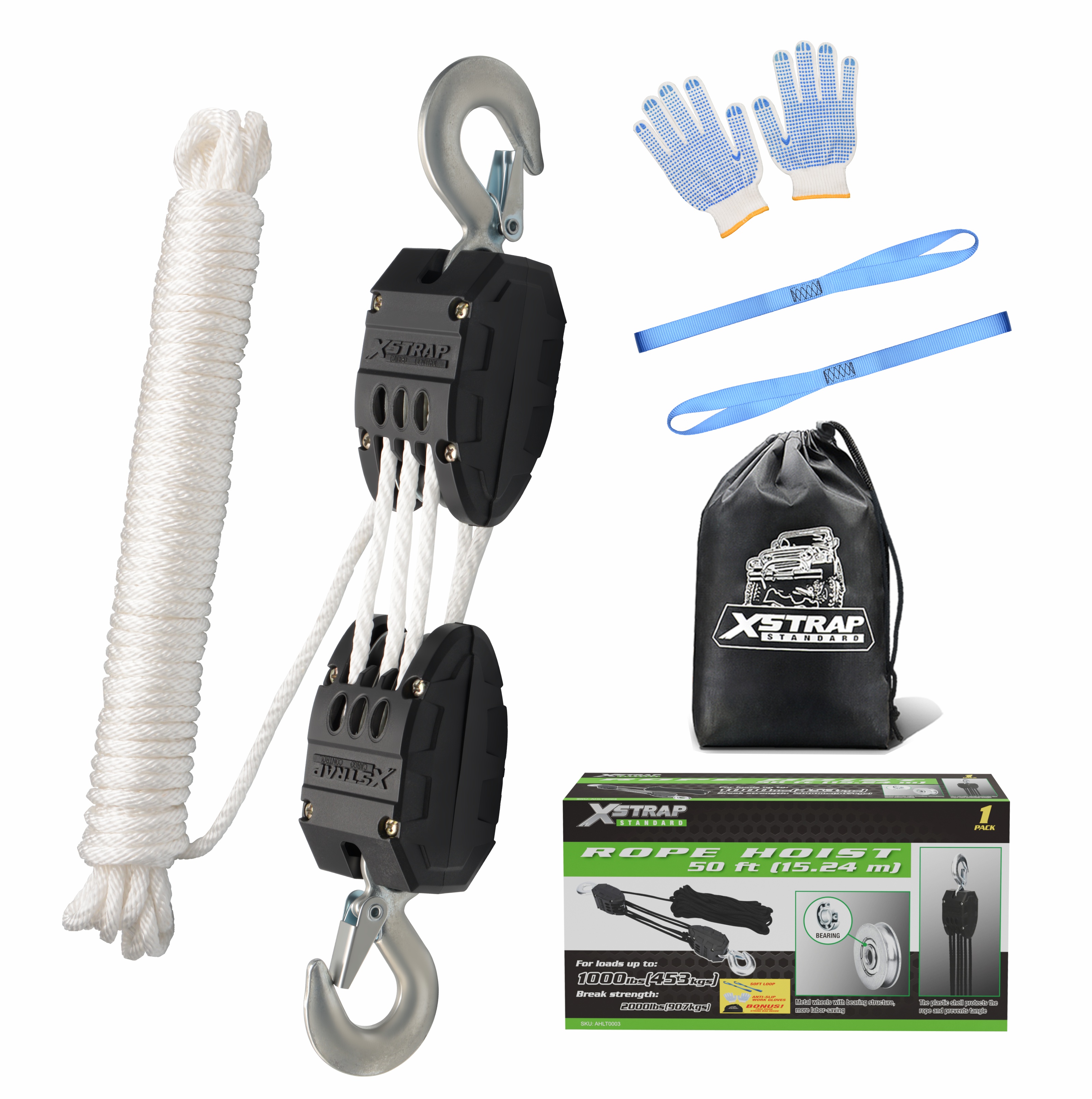 XSTRAP AHLT0003 Weißes Seilzug-Rollensystem mit einer Kapazität von 1000 LB