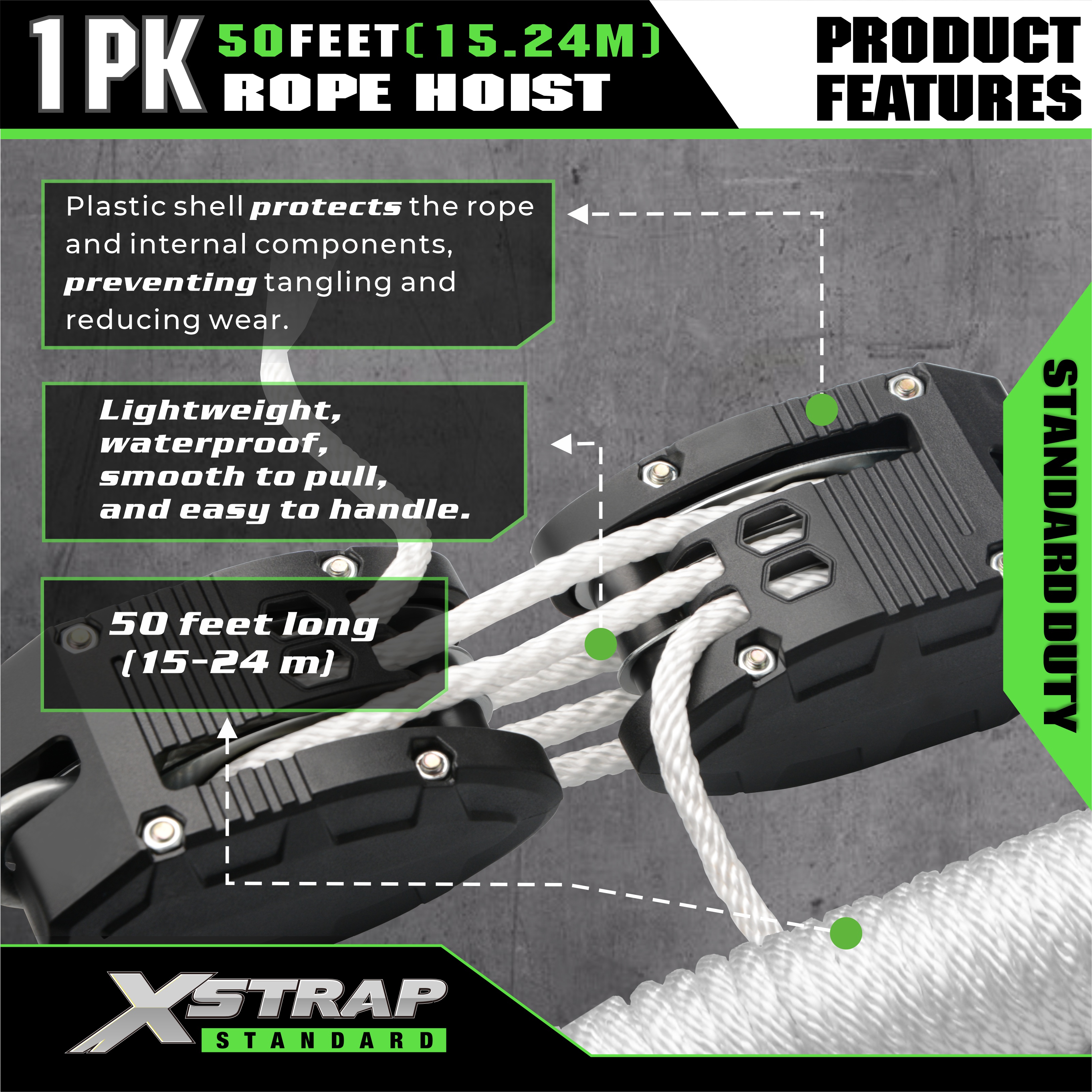 XSTRAP AHLT0003 Weißes Seilzug-Rollensystem mit einer Kapazität von 1000 LB