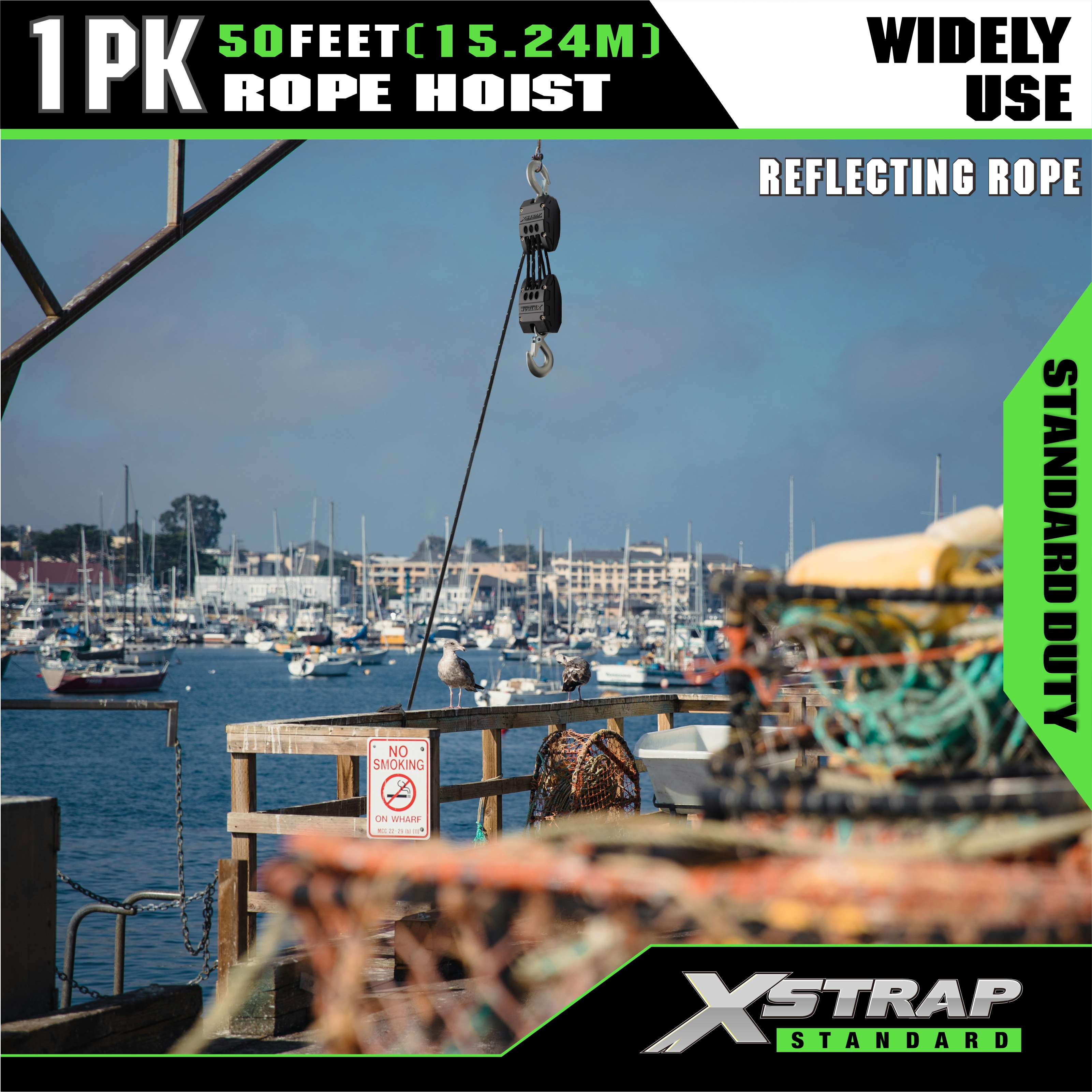 XSTRAP AHLT0003-reflektierendes schwarzes Seilzug-Rollensystem 1000LB