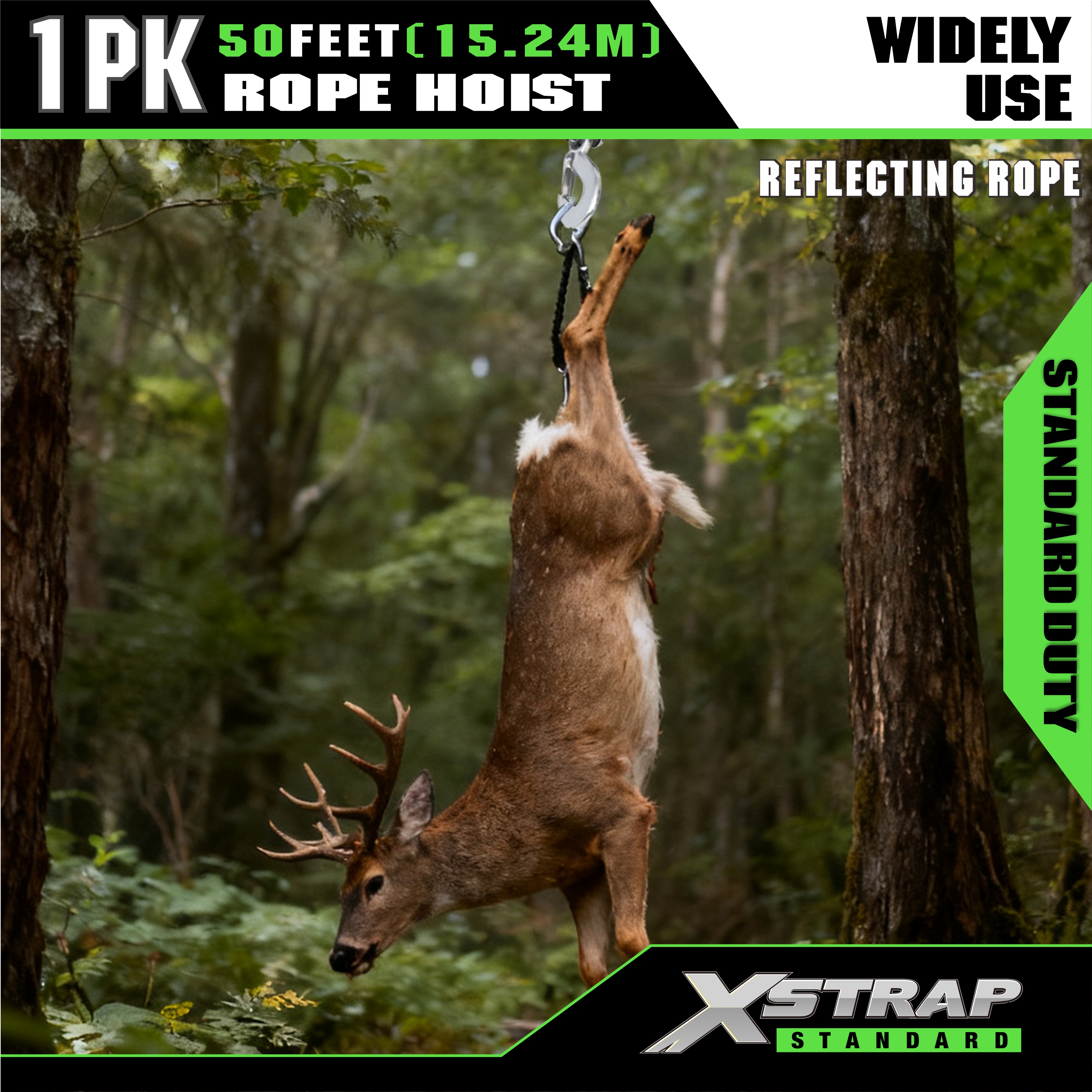 XSTRAP AHLT0003-reflektierendes schwarzes Seilzug-Rollensystem 1000LB