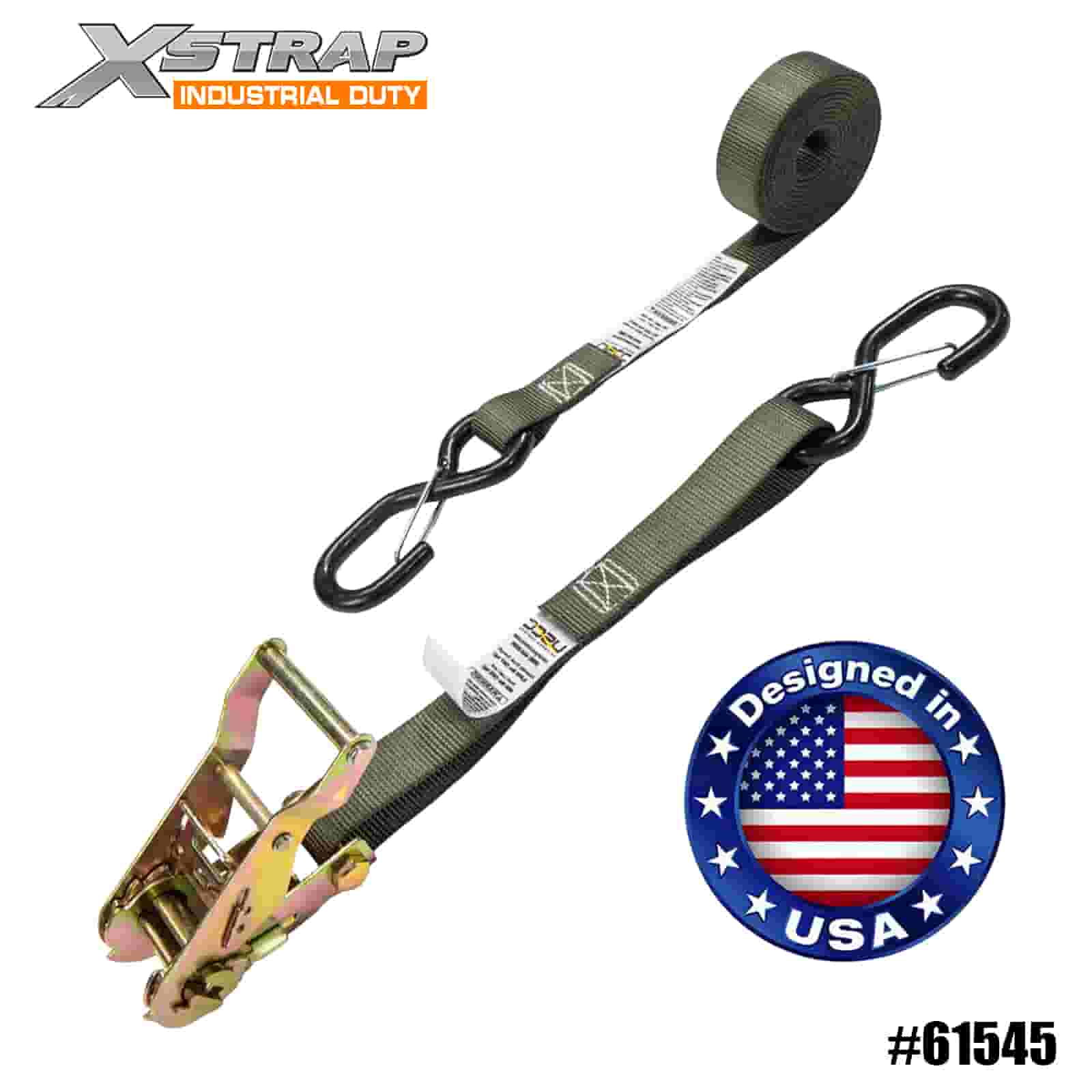 Xstrap 61545 4 Stück 1 Zoll x 8 Fuß Ratschengurt mit vinylbeschichteten Sicherheits-S-Haken, Tragfähigkeit 833 lb
