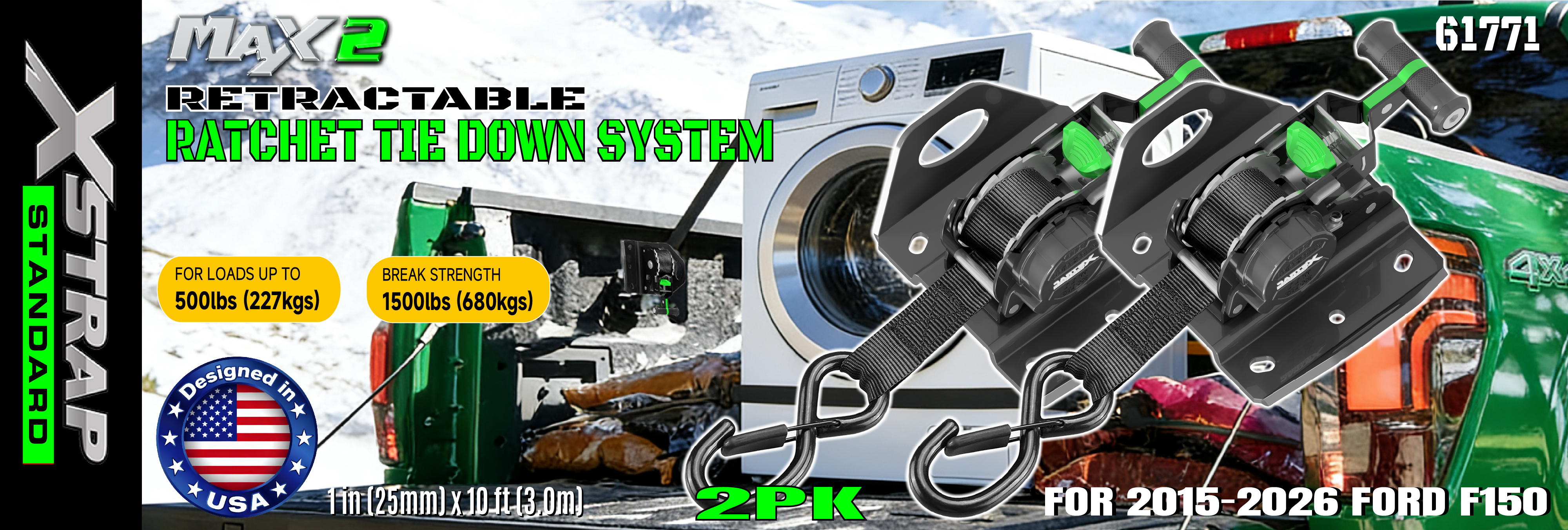 Xstrap 61771 Einziehbare Ratschengurte passend für F150 Autozubehör 500LB SWL