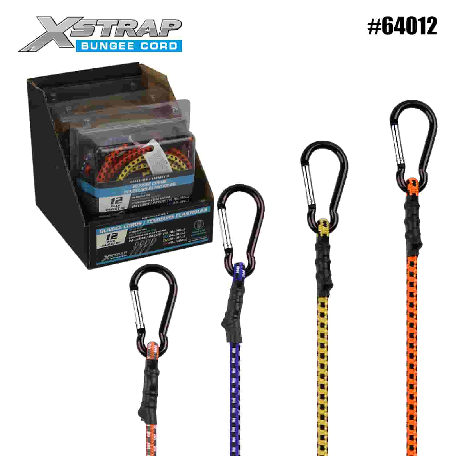 Xstrap 64012 12 Stück Federtorschlösser sichern Bungee-Seile, 8 mm x 18 Zoll/24 Zoll/36 Zoll/48 Zoll, Tragfähigkeit 88–110 Pfund